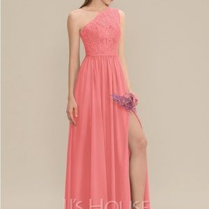 JJ’s House Watermelon one shoulder lace bridesmaid dress
